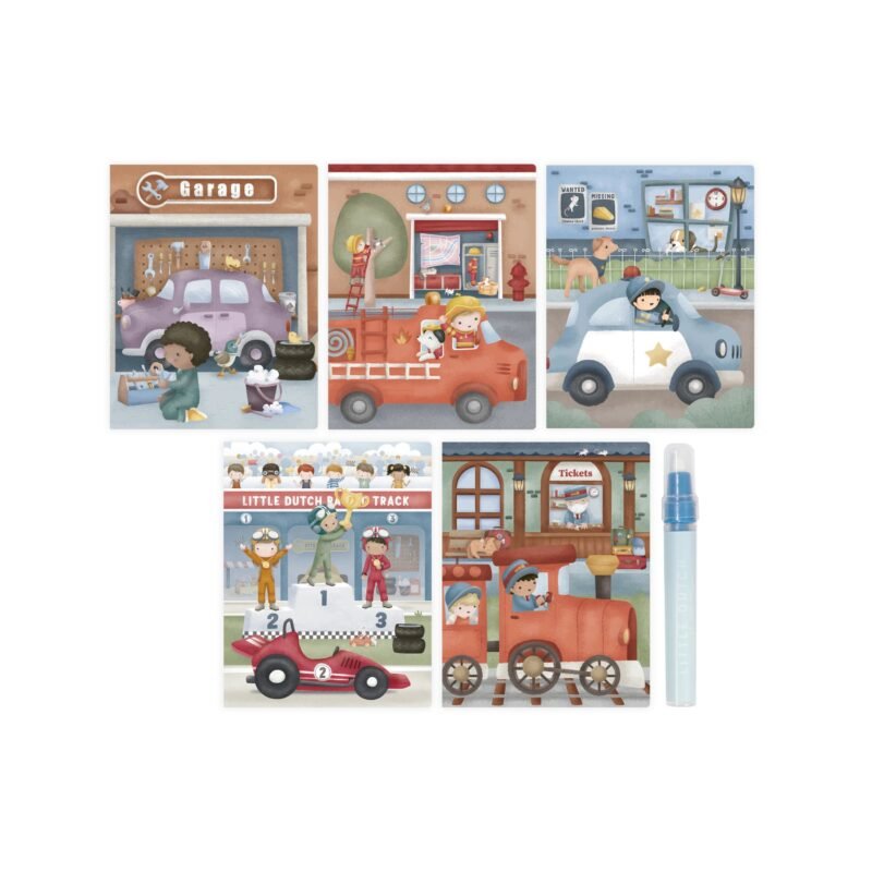 Little Dutch vandens spalvinimo knygelė „Jim & Vehicles“